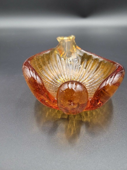VTG Art Glass Stacking Bird Candy Dish Ashtray Amber Olive Green Retro MCM - Picture 4 of 12